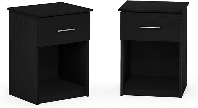 Furinno Tidur Nightstand, 2-Pack, Americano | Bar Handle, with Storage Shelf, Bedside Table, End Table, Side Table, for Bedroom, Closet, Dorm