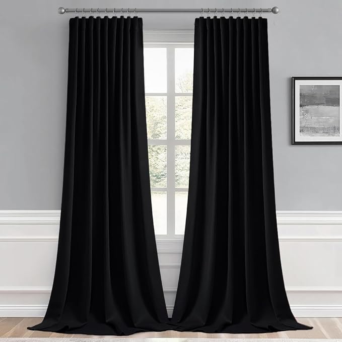 MIULEE Black Back Tab Blackout Curtains 52x120 Inch Long 2 Panels Set | Rod Pocket Pinch Pleated, Thermal Insulated, Halloween Bedroom Living Room Darkening Drape, Extra Long Light Blocking Curtain
