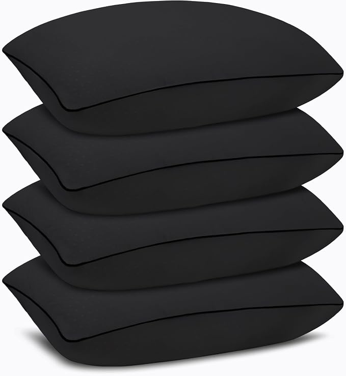 Queen Size Bed Pillows for Sleeping 4 Pack,Luxury Hotel Pillows,Comfortable and Supportive,Machine Washable,Suitable for Stomach,Back and Side Sleepers.(Black)