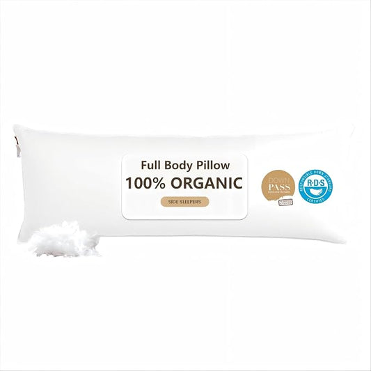 Goose Down Body Pillows for Adults, Large Body Pillow for Side Sleeper, Hugging Feather Body Pillow Insert, Cooling Full Length Long Pillow for Bed with 100% Organic Cotton Shell, (White 20"x72")