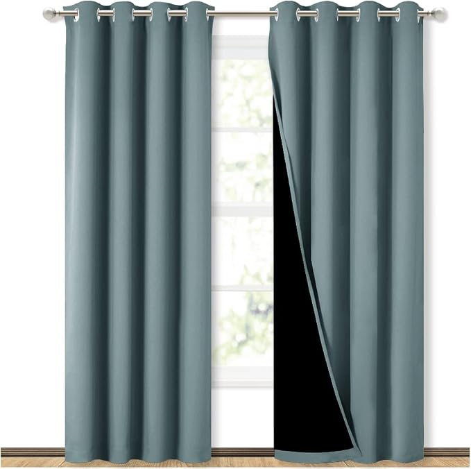 NICETOWN Greyish Blue Blackout Curtains for Baby Room 52" x 84" 2 Panels | 100% Blackout Energy Smart Noise Blocking Drapes for Guest Room, Thermal Insulated Lined Window Dressing Decor Room Darkening