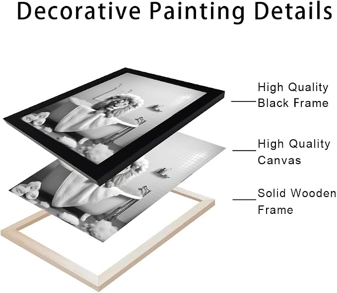 Framed Black and White Lion Wall Art Bathroom Pictures Wall Decor Funny Bathroom Wall Art Animal Canvas Print Artwork