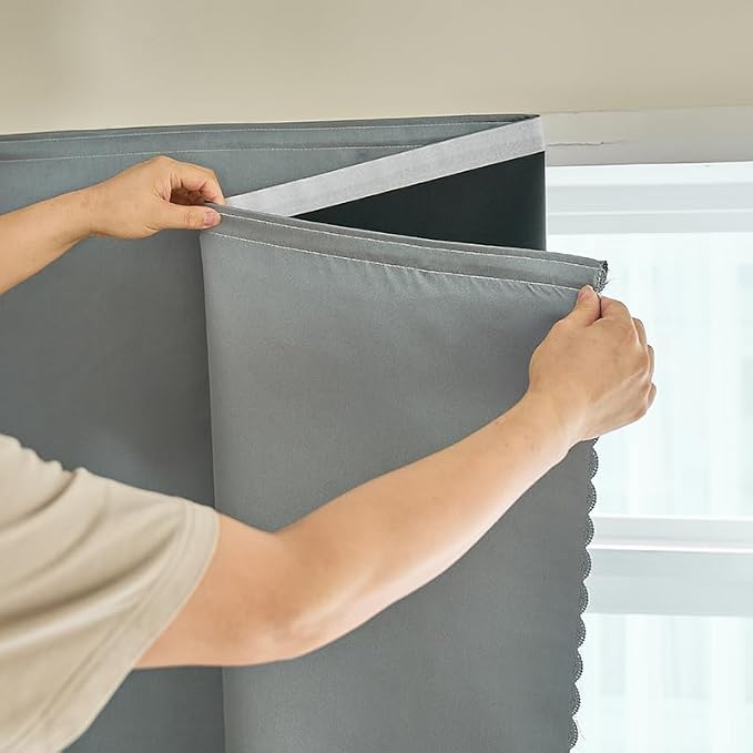 AJAZZ 100% Blackout Shades Window Cover Self Adhesive Curtains Sticky Curtain Portable Easy Open Black Out Curtains for Bedroom Living Room No Drilling (Silver Grey, 59" W x 72" L 1 Panel)