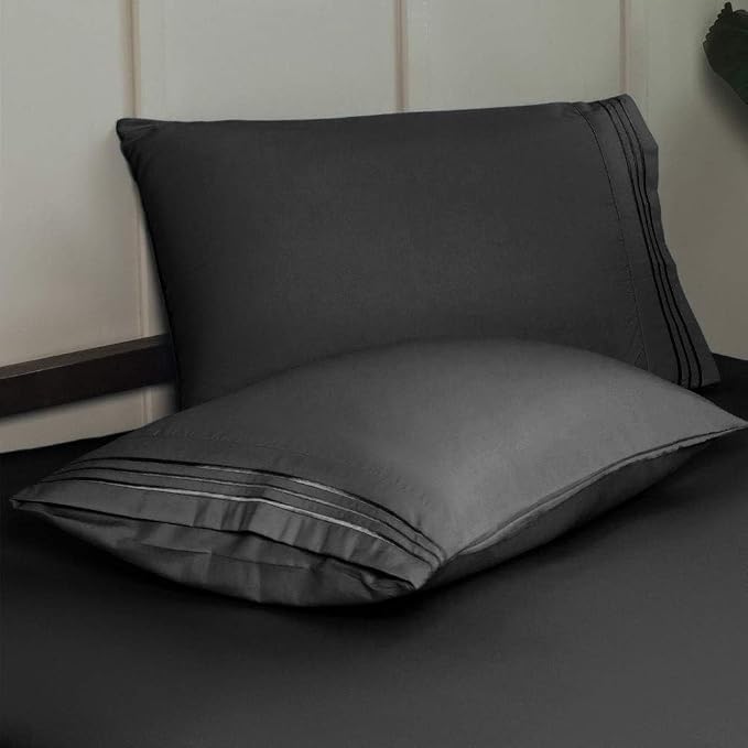 SONORO KATE Bed Sheet Set Super Soft Microfiber Luxury Egyptian Sheets 16-Inch Deep Pocket，Wrinkle-4 Piece(Black, Full)