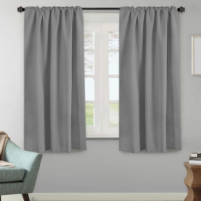 H.VERSAILTEX Blackout Curtains Thermal Insulated Window Treatment Panels Room Darkening Blackout Drapes for Living Room Back Tab/Rod Pocket Bedroom Draperies, 52 x 63 Inch, Grey, 2 Panels