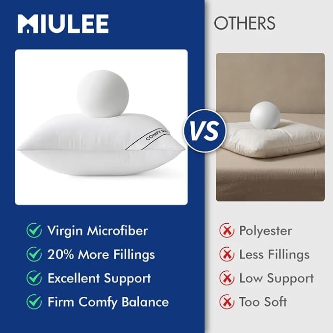 MIULEE 22x22 Pillows Inserts Pack of 2, Down Alternative Virgin Filling | Decorative Pillow Insert, Comfy Support Throw Pillows for Sofa Couch Bed