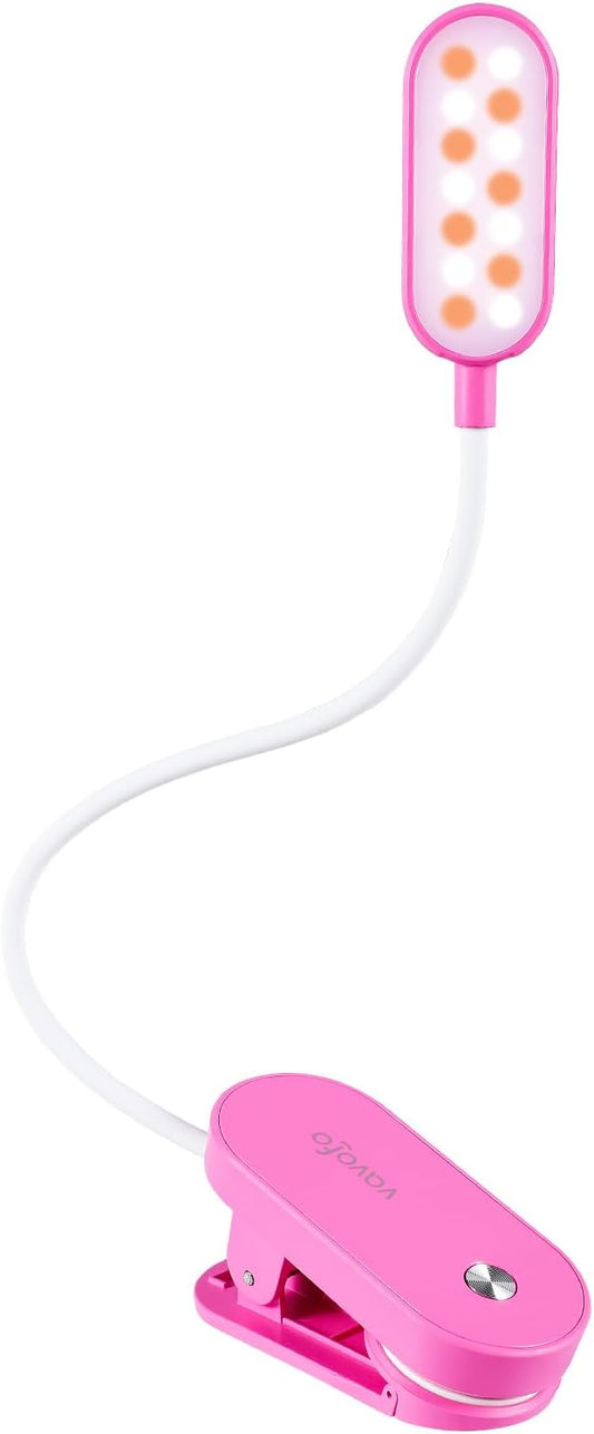 VAVOFO Rechargeable Book Light, 14 LEDs Eye Care Clip On Amber Reading Light for Bookworms Reading in Bed with 9 Colors 9 Brightness (Rose)
