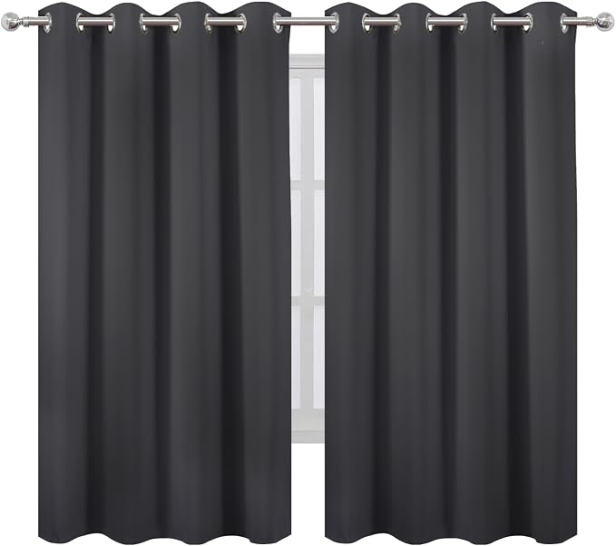 Dark Grey Blackout Curtains 66 x 63 Inch Length/Set of 2 Curtain Panels/Thermal Insulated Room Darkening Blackout Curtains for Bedroom