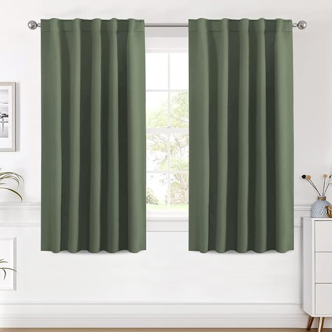 H.VERSAILTEX Blackout Curtains Thermal Insulated Window Treatment Panels Room Darkening Blackout Drapes for Living Room Back Tab/Rod Pocket Bedroom Draperies (2 Panels, Bronze Green, 42 x 54 Inch)