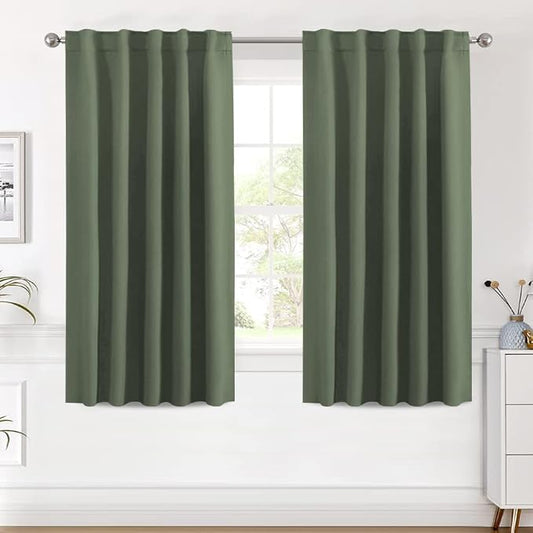 H.VERSAILTEX Blackout Curtains Thermal Insulated Window Treatment Panels Room Darkening Blackout Drapes for Living Room Back Tab/Rod Pocket Bedroom Draperies (2 Panels, Bronze Green, 42 x 54 Inch)