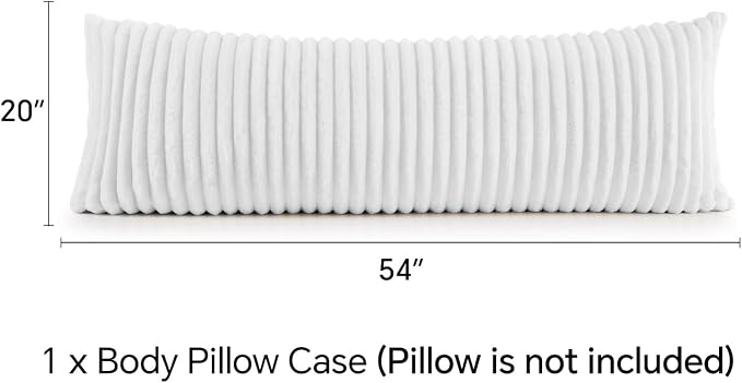 BEDELITE Fluffy Striped Body Pillow Cover with Zipper, Bright White, 20x54 | Ultra-soft Faux Fur with 14D Striped Texture, Comfy, Plush, and Cloud-like, Body Pillow Pillowcase for Bed Couch Room Decor