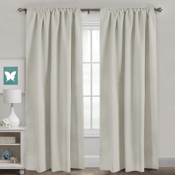 H.VERSAILTEX Blackout Curtains Thermal Insulated Window Treatment Panels Room Darkening Blackout Drapes for Living Room Back Tab/Rod Pocket Bedroom Draperies, 52 x 96 Inch, Ivory/Cream,2 Panels