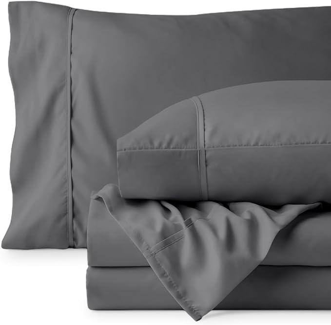 Bare Home Short Queen Sheet Set - 1800 Ultra-Soft (Queen Short, Grey) | Deep Pockets 6 to 15 Inches, Breathable, Hypoallergenic, Hotel Luxury, Easy Fit, Soft, All-Season