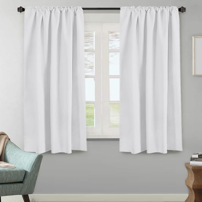 H.VERSAILTEX White Curtains Thermal Insulated Window Treatment Panels Room Darkening Privacy Assured Drapes for Living Room Back Tab/Rod Pocket Bedroom Draperies, 52 x 63 Inch, 2 Panels