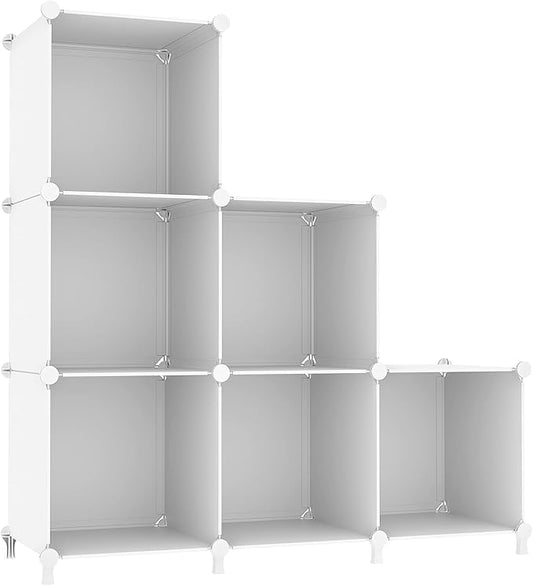 AWTATOS Closet Organizers and Storage, 6 Cube Storage Organizer, White | Portable Closet Storage Shelves, DIY Stackable Storage Cube Book Shelf, Plastic Clothes Organizer Shelving for Bedroom, Home