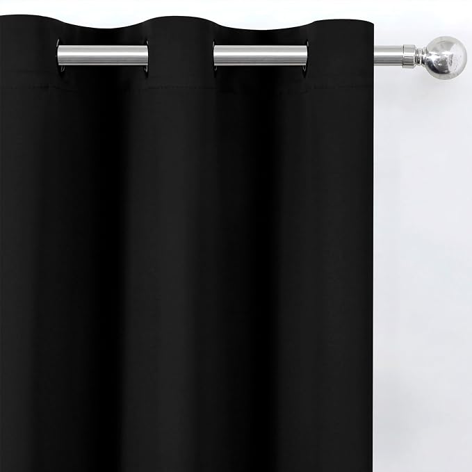 Blackout Curtains 66 x 54 Inch Long Black Curtains Set of 2 Panels Room Darkening Curtains for Bedroom and Living Room