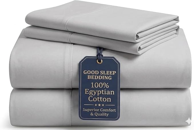 Good Sleep Bedding 100% Egyptian Cotton Twin Sheets Set, 4 Piece, Silky Sateen Weave Bed Sheets Twin, Ultra-Soft & Durable Hotel Luxury, 16 Inch Deep Pocket Twin Sheets - Light Gray