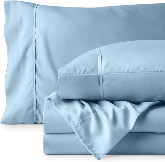 Bare Home Cal King Sheet Set - 1800 Ultra-Soft (Cal King, Light Blue) | Deep Pockets 6 to 15 Inches, Breathable, Hypoallergenic, Hotel Luxury, Easy Fit, Soft, All-Season