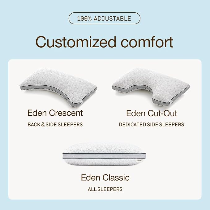 Coop Home Goods Eden Crescent Bed Pillow for Side & Back Sleepers, Queen Size, Adjustable Medium Soft Memory Foam Pillow with Cooling Gel & Ergonomic Crescent Shape, CertiPUR-US/GREENGUARD Gold
