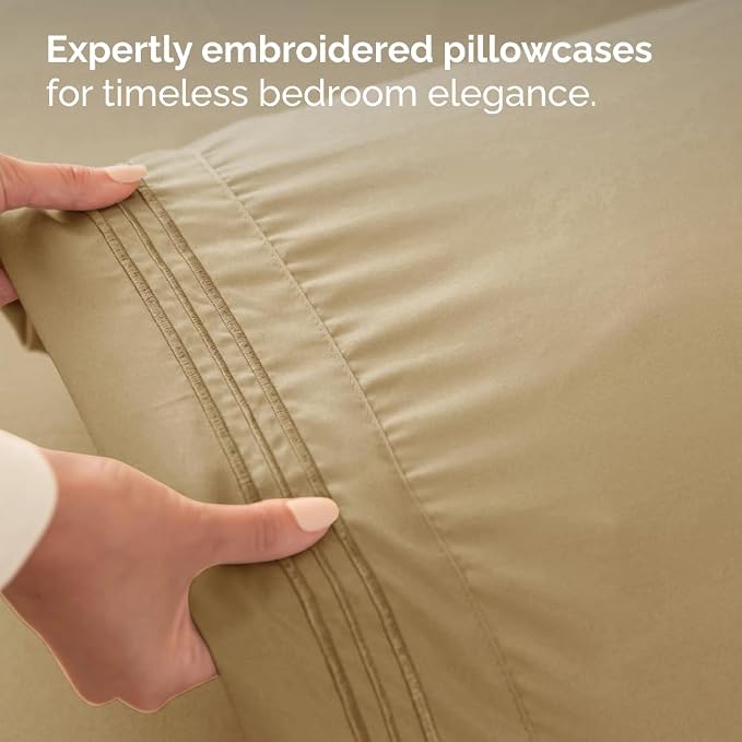 Flex Top Split Head King 4 Piece Sheet Set - Ultra-Soft, Breathable - Beige | Cooling Bed Sheets Set, Hotel Luxury Bedding for Women & Men with Deep Pockets, Wrinkle Free & Fade Resistant, Oeko-Tex