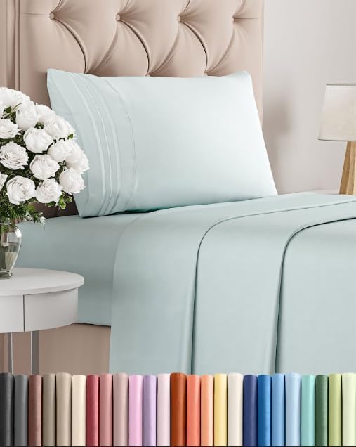 Twin Size 3 Piece Sheet Set - Comfy Breathable & Cooling Sheets - Ice Blue | Hotel Luxury Bed Sheets for Women & Men, Deep Pockets, Easy-Fit, Extra Soft and Wrinkle Free Sheets, Oeko-Tex Bed Sheet Set