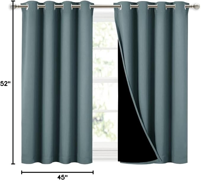 NICETOWN Aqua 100% Blackout Curtains 45 inches Long, 2 Thick Layers Completely Blackout Window Treatment Thermal Insulated Lined Drapes for Small Window (1 Pair, 52 inches Width Each Panel)