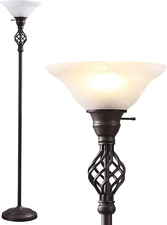 GyroVu Torchiere Floor Lamp for Living Room, LED Standing Reading Light | Glass Lampshade,72" Vintage Tall Lamps for Bedroom Corner Home Office, Bulbs Included