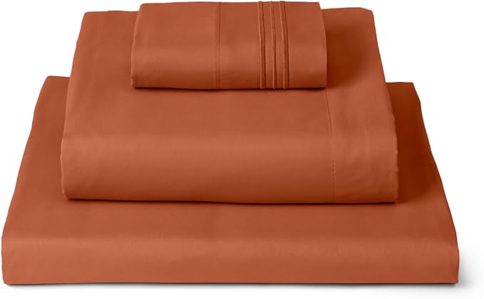 Mellanni Iconic 3-Piece, Ultra Soft Sheet Set (Twin XL, Terracotta) | 10M+ Sleepers. Lab-tested: Sleeps Cool, Stays Bright, Strong, Smooth. Good Housekeeping Best Bedding, 7 yrs running.