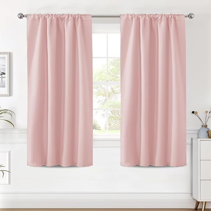 H.VERSAILTEX Blackout Curtains Thermal Insulated Window Treatment Panels Room Darkening Blackout Drapes for Living Room Back Tab/Rod Pocket Bedroom Draperies (2 Panels, Baby Pink, 42 x 63 Inch)