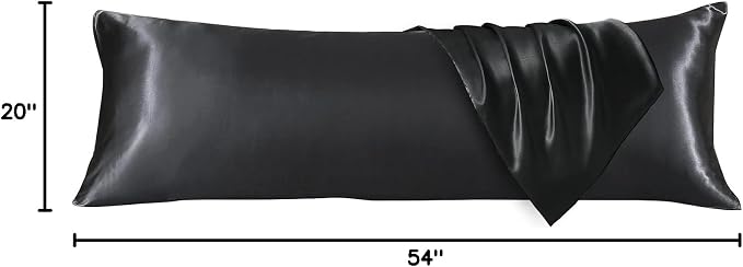 Body Pillow with Satin Pillowcase, Body Pillow for Adults, Removable Cover, Black (20"x54") | 20"x54", Removable Cover, OEKO-TEX Certified Down Alternative Filling,Washing Machine