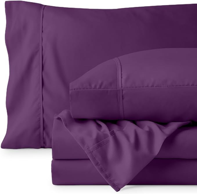 Bare Home Twin Sheet Set - 1800 Ultra-Soft Microfiber - Double Brushed - Deep Pockets - Easy Fit - Extra Soft - 3 Piece Set - Bedding Sheets & Pillowcases (Twin, Plum) | Deep Pockets 6 to 15 Inches, Breathable, Hypoallergenic, Hotel Luxury, Easy Fit, S...