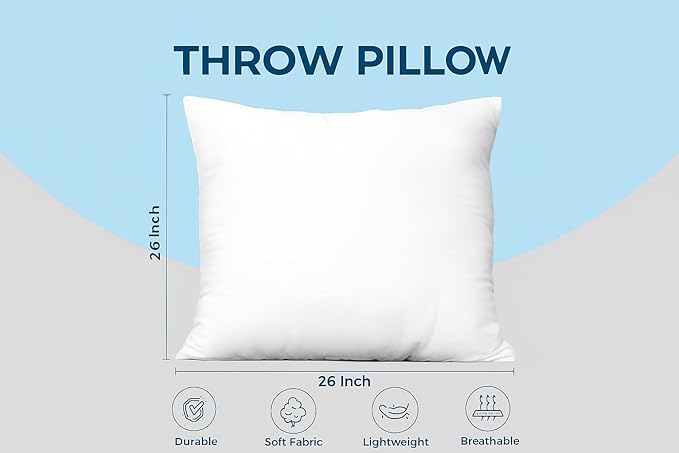 Utopia Bedding Throw Pillows, Decorative 26x26 Pillow Inserts, Set of 4 | Down alternative pillow insert with plush fluffy fill for beds sofas couches and chairs. Suitable for indoor outdoor use.