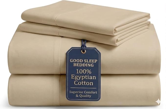 Good Sleep Bedding California King Sheet Sets, 4 Piece, 100% Egyptian Cotton Cal King Sheet Set, Sateen Weave, Ultra-Soft, 16" Deep Pocket California King Sheet Set - Taupe