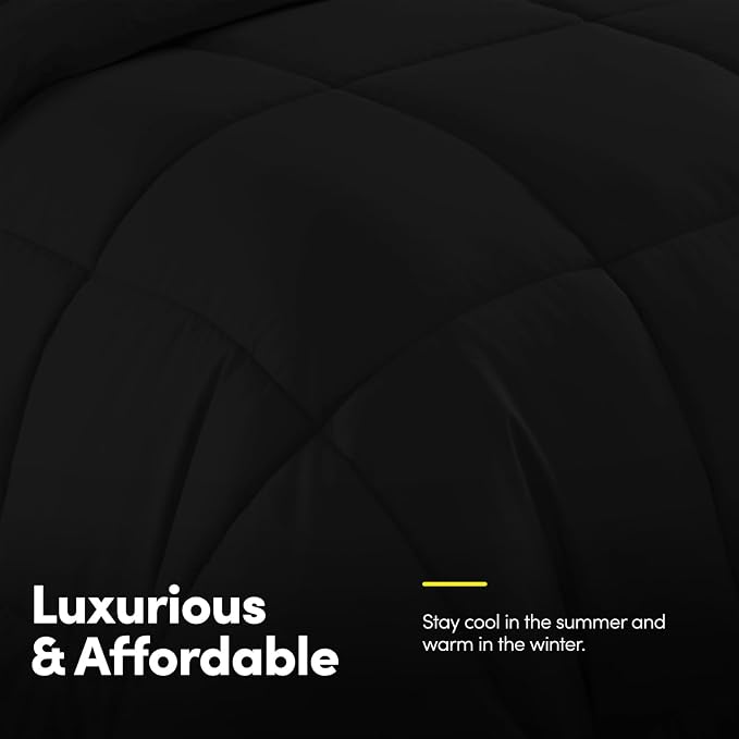 Sweet Home Collection 5 Piece Comforter Set Bag Solid Color All Season Soft Down Alternative Blanket & Luxurious Microfiber Bed Sheets, Black, Twin