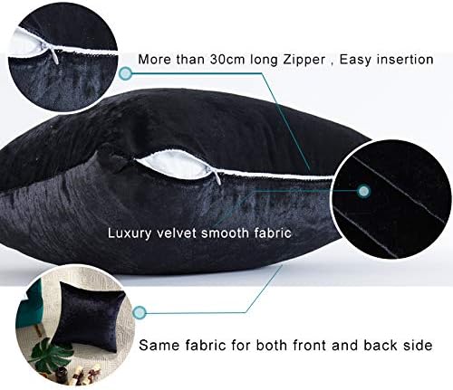 GIGIZAZA Black Velvet Decorative Throw Pillow Covers Cushion Cover Set of 4 Yellow Luxury Pillow Cases for Sofa (20x20inch(50x50cm)-4pcs, Black)