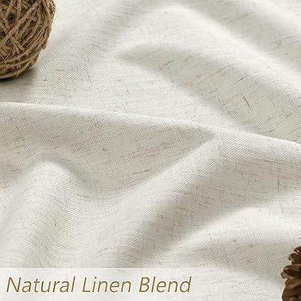 100% Blackout Linen Curtains for Bedroom 60 Inches Long Natural Cream Black Out Curtain Back Tab Thermal Insulated Room Darkening Window Drapes for Living Room 2 Panels Beige Ivory 52x60