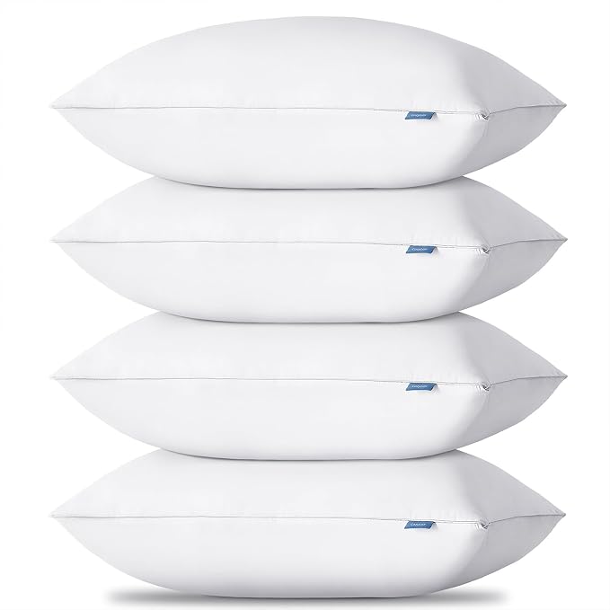 CozyLux Bed Pillows King Size Set of 4, 19" x 34", Medium Support | Soft Supportive Down-Alternative Pillows for Side, Back & Stomach Sleepers, OEKO-TEX Certified, Hotel Quality, Washable