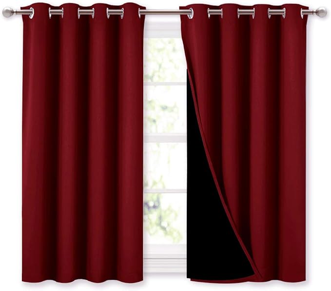 NICETOWN Kitchen Full Blackout Curtain Panels, Super Thick and Soft Insulated Window Covers, 100% Blackout Draperies with Black Backing for Cafe Window (Burgundy Red, Set of 2 PCs, 52 by 45-inch)