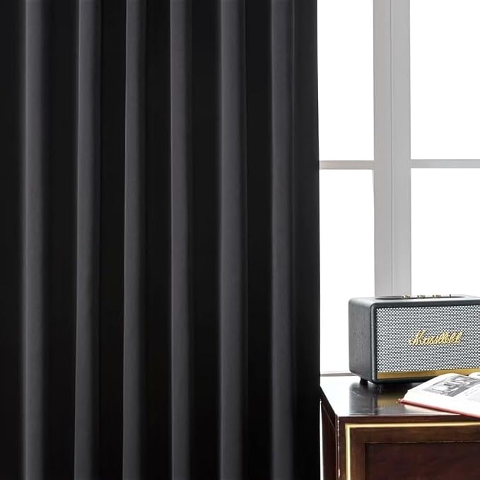 Joydeco 84 Inch Black Curtains 2 Panels Set, Blackout Curtains for Bedroom, Room Darkening Drapes for Living Room Window Rod Pocket Back Tab (W37 x L84 Inch, Black)