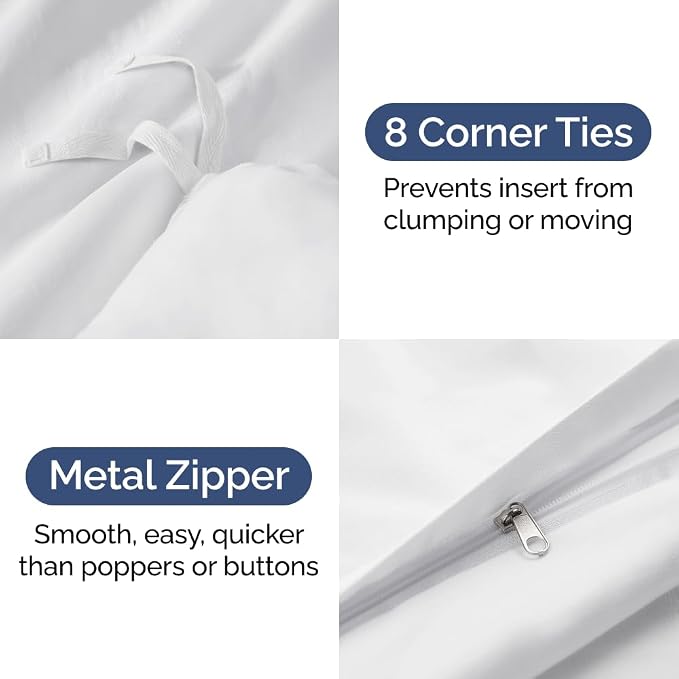 Duvet Cover Super Queen Size - 3 Piece with Zipper Closure - White | Extra Soft, Breathable, Super Queen Duvet Cover 98" x 90" w/ 2 Pillow Shams, Zipper Closures & Ties, Women, Men, Kids & Teens