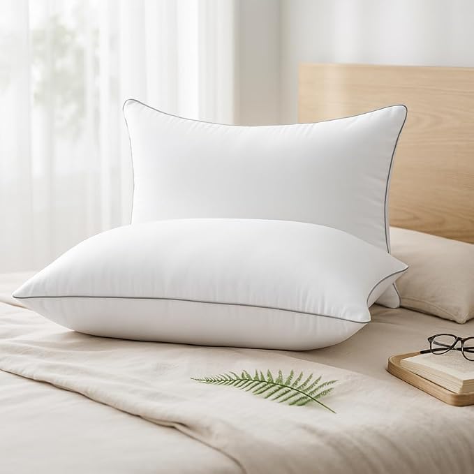 HUXMEYSON Pillows Queen Size Set of 2, Down Alternative Fill | OEKO-TEX Certified, Firm Queen Size Pillows for Side and Back Sleepers, Machine Washable, 2 Pack