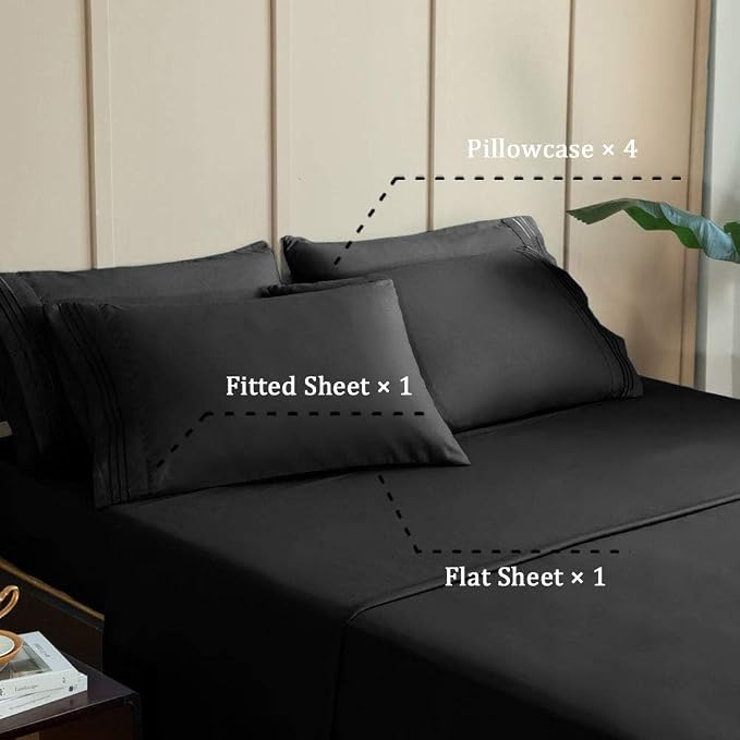 SONORO KATE Bed Sheet Set Super Soft Microfiber Luxury Egyptian Sheets 16-Inch Deep Pocket，Wrinkle-4 Piece(Black, Full)