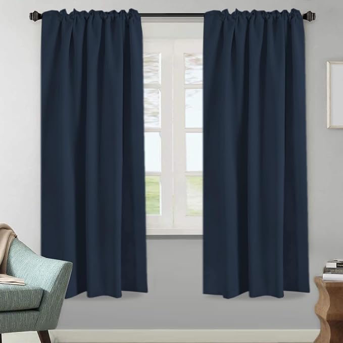 H.VERSAILTEX Blackout Curtains Thermal Insulated Window Treatment Panels Room Darkening Blackout Drapes for Living Room Back Tab/Rod Pocket Bedroom Draperies, 52 x 72 Inch, Navy Blue, 2 Panels