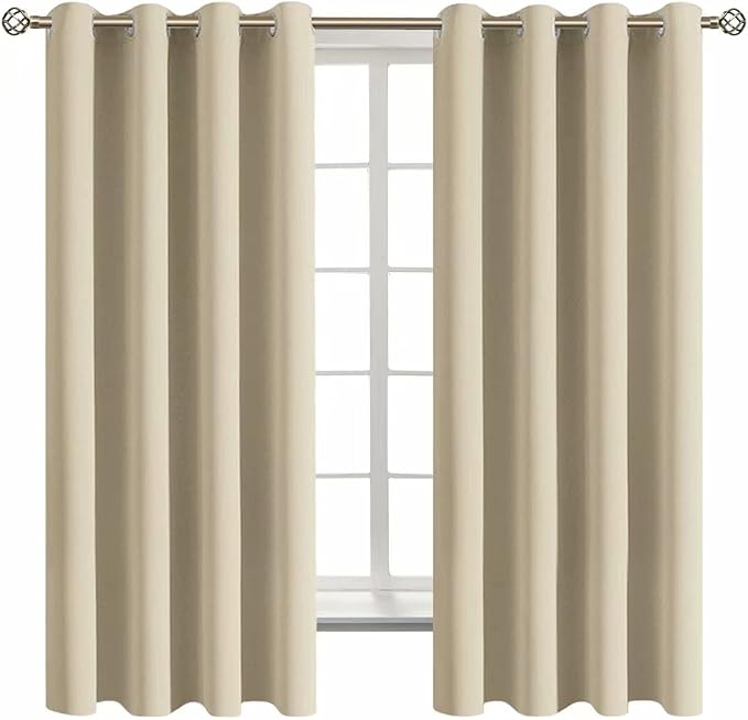 BGment Beige Room Darkening Curtains 63 Inch for Bedroom - 2 Panels | Grommet Top, Light-Blocking, Sunblock, Thermal Insulated, Window Drapes for Kids Boys Room, 52x63 Inch