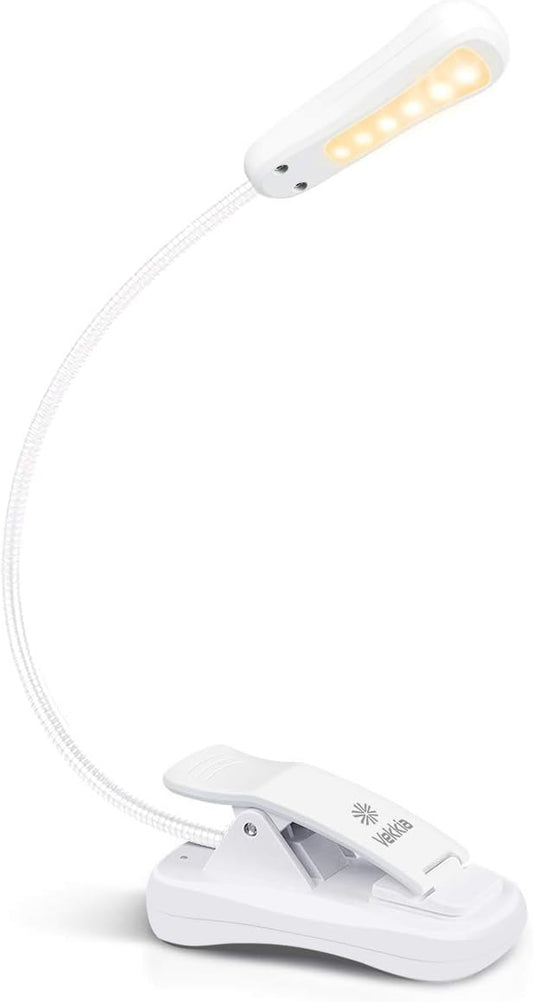 Vekkia 3000K Warm LED Rechargeable Book Light(Elegant White) | Easy for Eyes/Clip on Reading Lights for Books in Bed, Car & Travel, Lightweight Slim 2.1 oz/Great for Readers