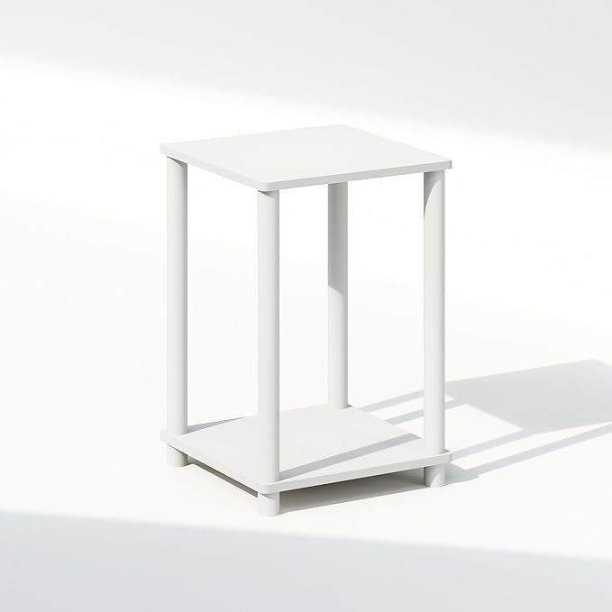 Furinno Turn-N-Tube Night Stand, 2-Tier Open Shelf Design Nightstand, Toolless Bedside Table, End Table, Side Table, for Bedroom, Closet, Dorm, White