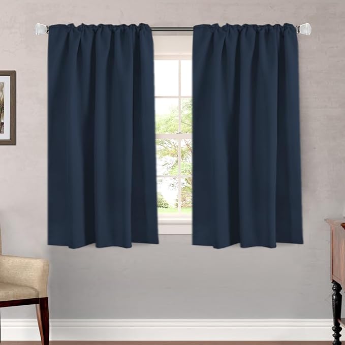 H.VERSAILTEX Blackout Curtains Thermal Insulated Window Treatment Panels Room Darkening Blackout Drapes for Living Room Back Tab/Rod Pocket Bedroom Draperies, 52 x 45 Inch, Navy Blue, 2 Panels