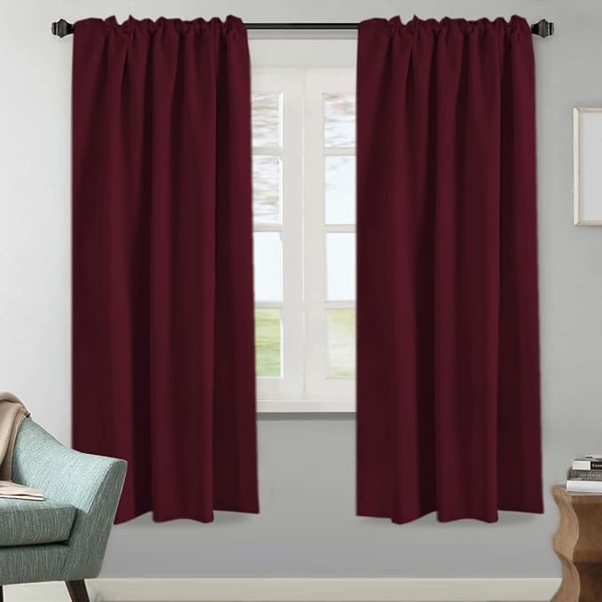 H.VERSAILTEX Christmas Blackout Curtains Thermal Insulated Window Treatment Panels Blackout Drapes for Living Room Back Tab/Rod Pocket Bedroom Draperies, 52 x 72 Inch, Burgundy, 2 Panels