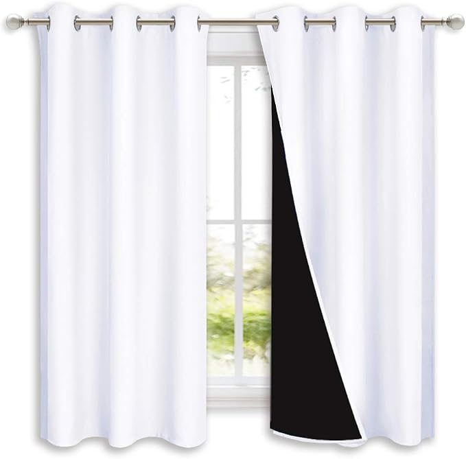 NICETOWN Pure White Blackout Curtains for Kitchen 42" w x 63" L 2 Panels | 100% Blackout Lined 2 Thick Layers Completely Room Darkening Panels, Light Blocking Thermal Insulated Drapes Window Decor