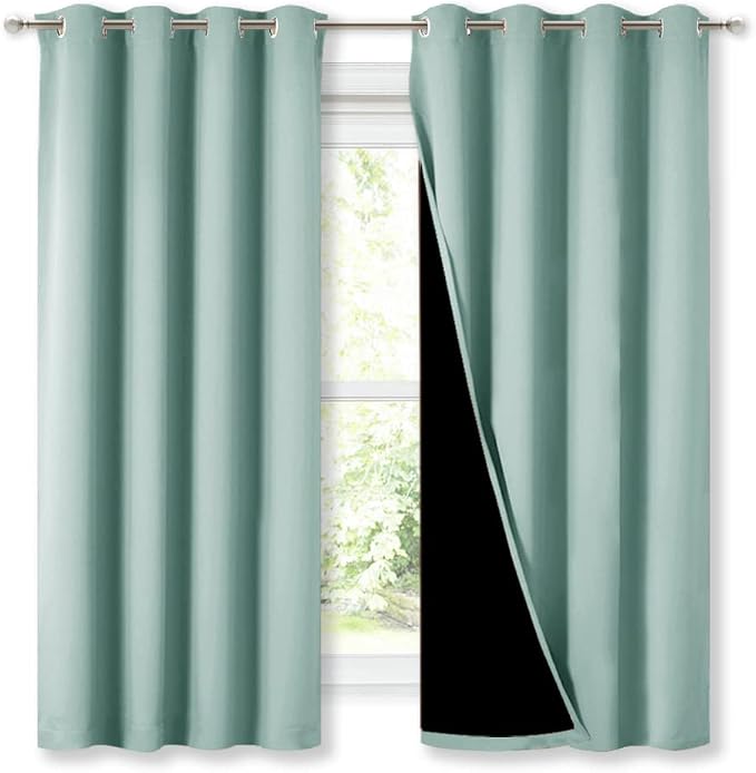 NICETOWN Aqua Blue Blackout Curtains for Kitchen 52" w x 63" L 2 Panels | 100% Room Darkening Lined 2 Thick Layers Completely Light Blocking Window Treatment Thermal Insulated Drapes for Bedroom